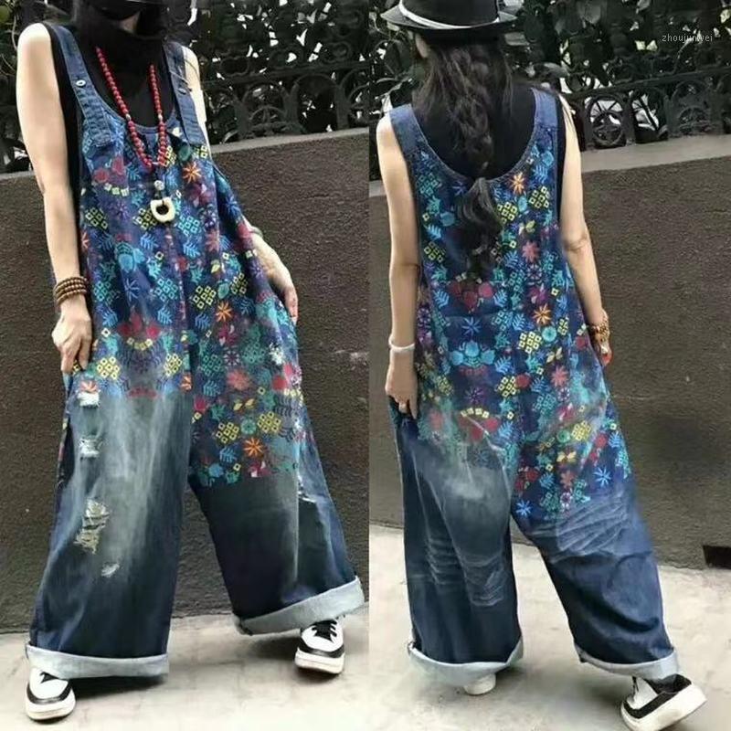 

Women's Jumpsuits & Rompers Lady Printed Casual Jumpsuit Women Wide Leg Summer 2021 Street Style Womens Personality, Blue