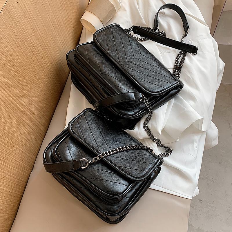 

Vintage Square Crossbody bag 2021 Fashion New High quality PU Leather Women's Designer Handbag Chain Shoulder Messenger bag, 20 cm black
