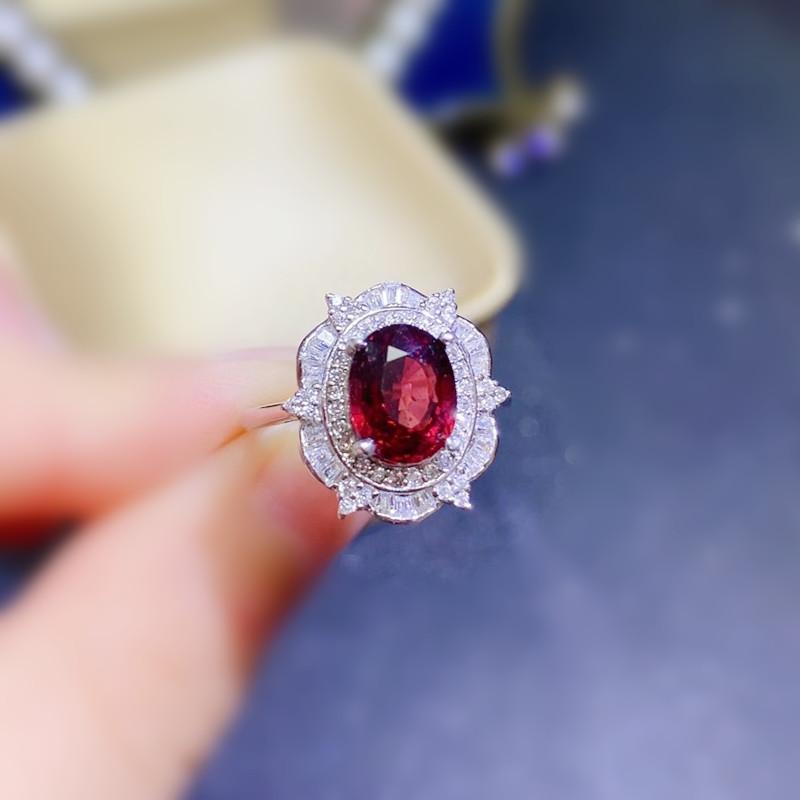 

Cluster Rings Natural Real Red Garnet Luxury Ring Per Jewelry 8*10mm 2.8ct Gemstone 925 Sterling Silver Fine Q2142311, Golden;silver