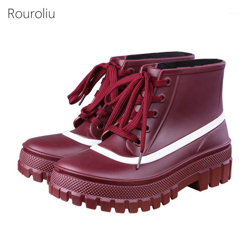 

Rouroliu 2020 Spring Autumn Ankle Rainboots Women Hot Fashion Waterproof PVC Shoes Non-Slip Work Water Boots1, Red
