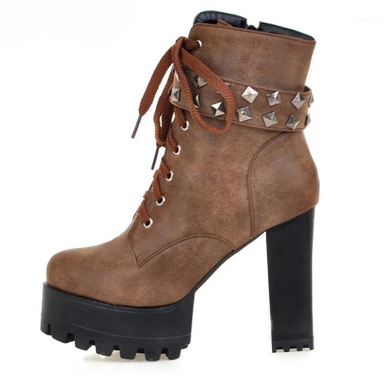 

Fashion Ankle Boots Women Platform Punk Heeled Motorcycle Boot Sexy Buckle Rivets Black PU leather Short Shoes Woman Big Size1