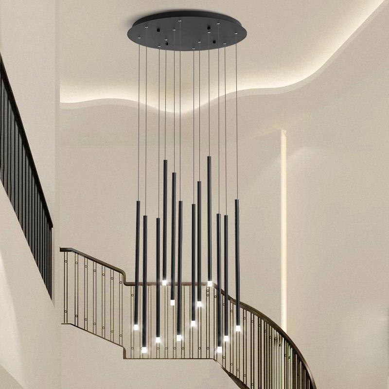 

Modern Black/Golden long tube LED Chandelier spiral staircase Hanging lamp Nordic Living room adjusted freely fixture Lighting