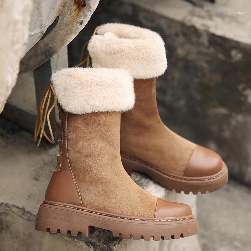 

2020 Winter Chunky Snow Boots Women Suede Leather Warm Plush Platform Ankle Boots Fur Lace UP Fashion Ladies Booties Botas Mujer1, Black