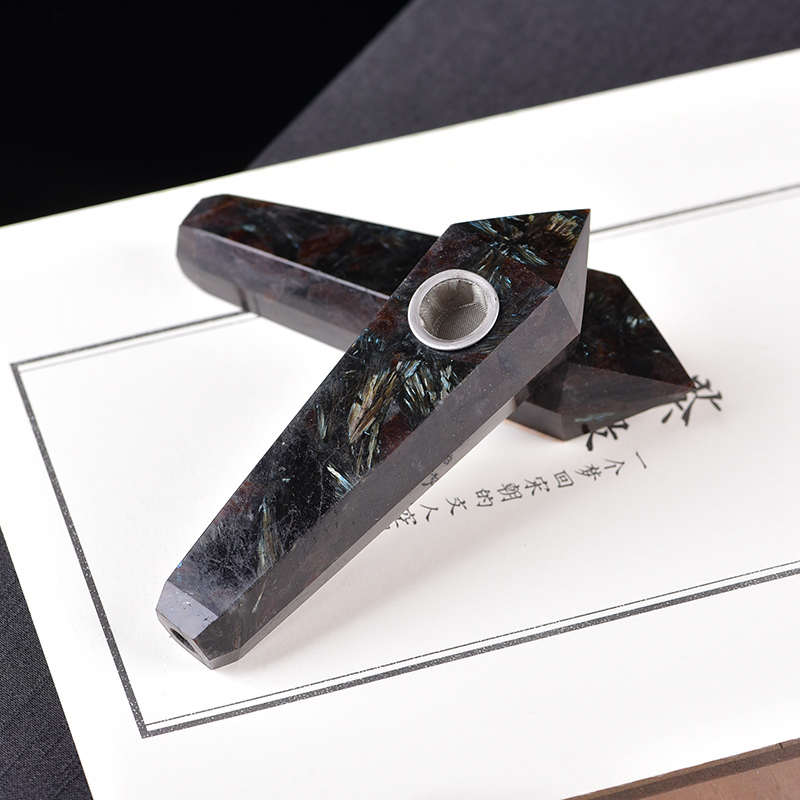 

Natural Rock Astrophyllite Firework Stone Smoking Pipe W/ Carb Hole Tobacco Cigarette Holder Smoke Pipes Quartz Crystal Point Wand Hexagonal Obelisk Healing Reiki