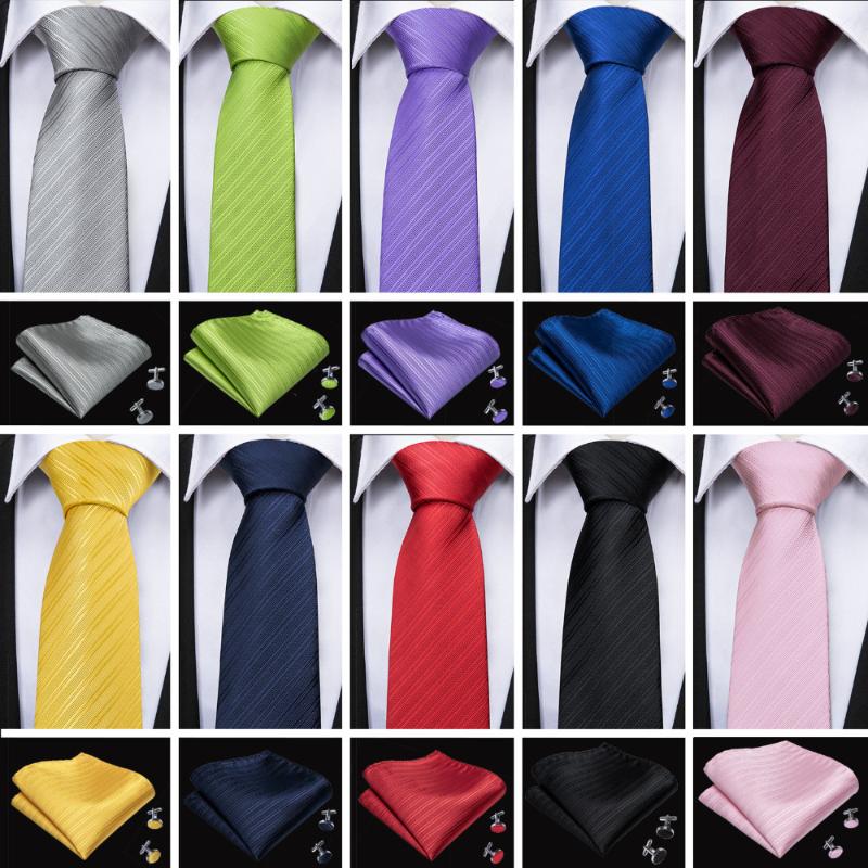 

Barry.Wang 11 Colors Men's Tie For Men Silk Ties With Hanky Cufflinks Sets Tie For Mens Solid Necktie Gravata Wedding Party