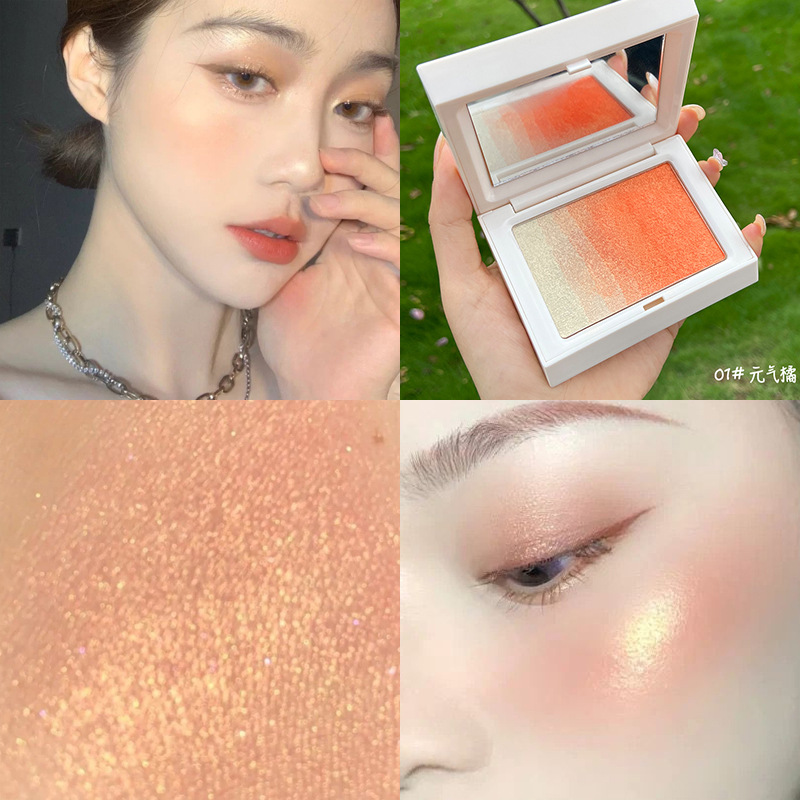 

Highlighter Powder Glitter Orange Pink Blush Palette Makeup Glow Face Blusher Soft Girl Contour Shimmer Illuminator Highlight, Customize