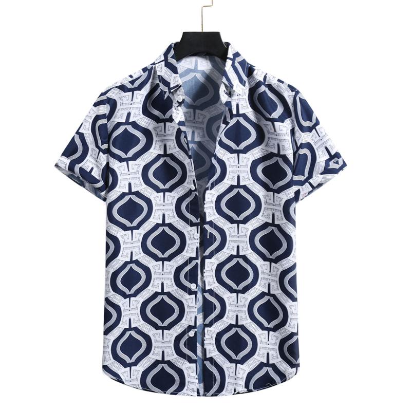 

KANCOOLD men clothing Men' Cardigan Hawaiian Beach Print Linen Shirt Short Sleeve turn-down Collar Camisa Masculina Men' Shirt, Red