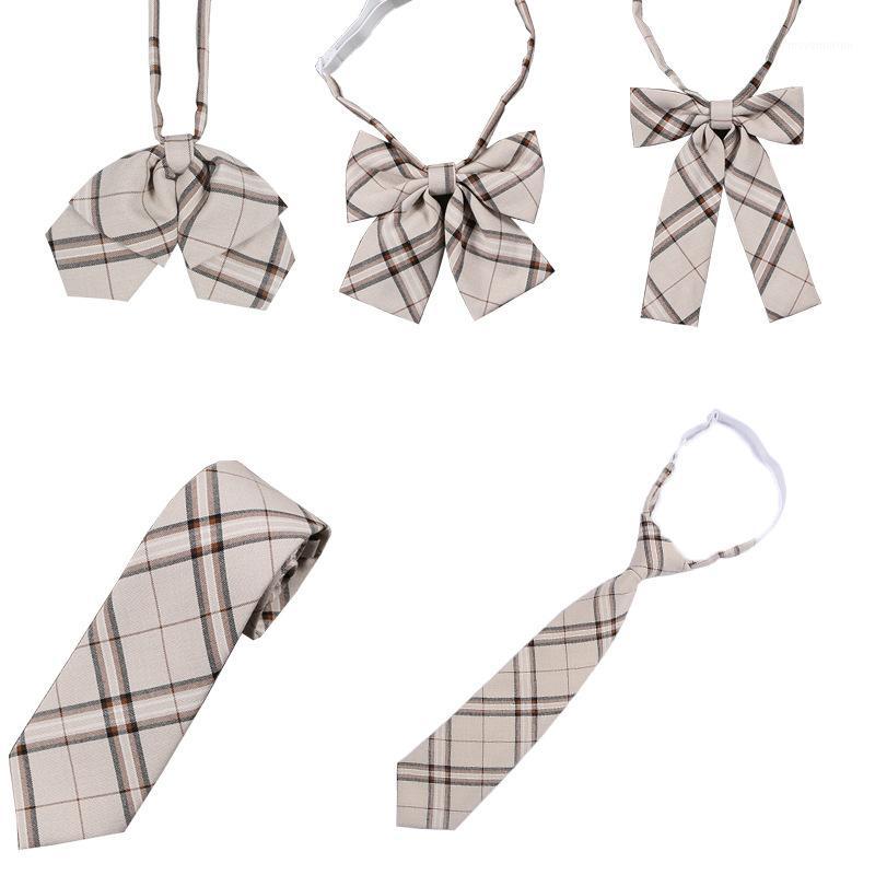 

New JK uniform bow tie student JK uniform tie bow accessories apricot black brown grid Adjustable1