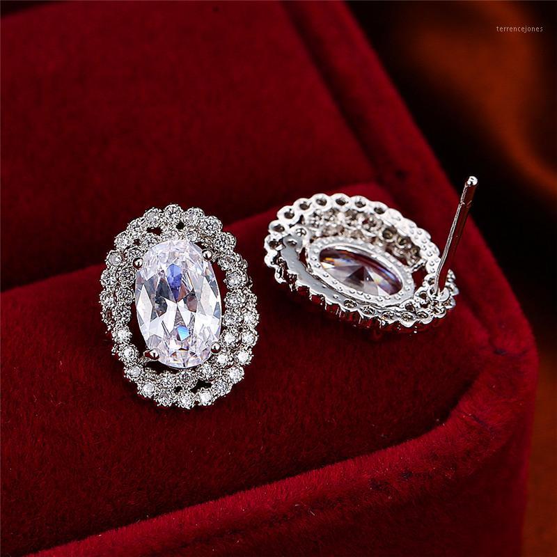 

Stud Vintage Female White Crystal Stone Earrings Rose Gold Silver Color Dainty Birdal Oval Wedding For Women1