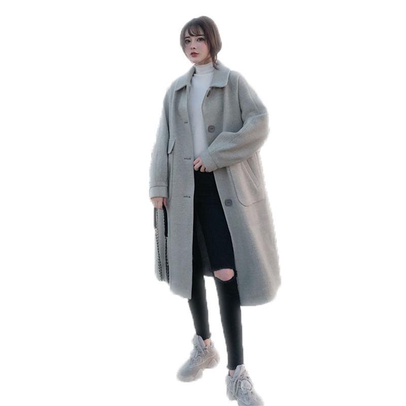 

Autumn Winter Women Single Breasted Warm Thicken Oversize Woolen Jacket Outerwear Female Loose Pockets Slim Long Blends Coat F13, Green