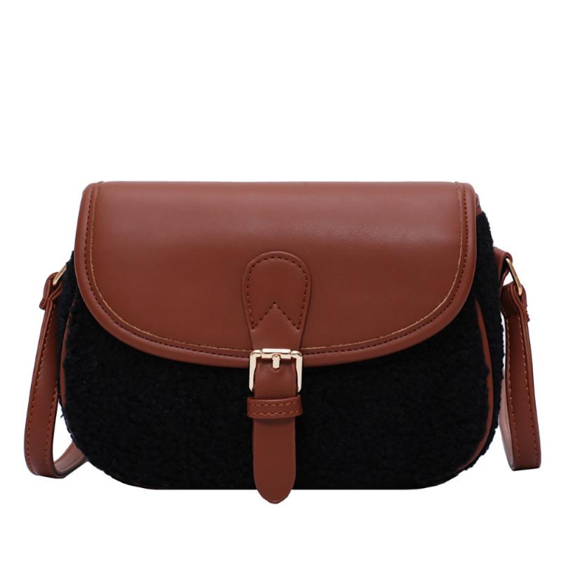 

2021 New Designed Faux Fur Women Handbags PU Leather Crossbody Bags For Women Luxury Winter Warm Female Shoulder Bag, Brown