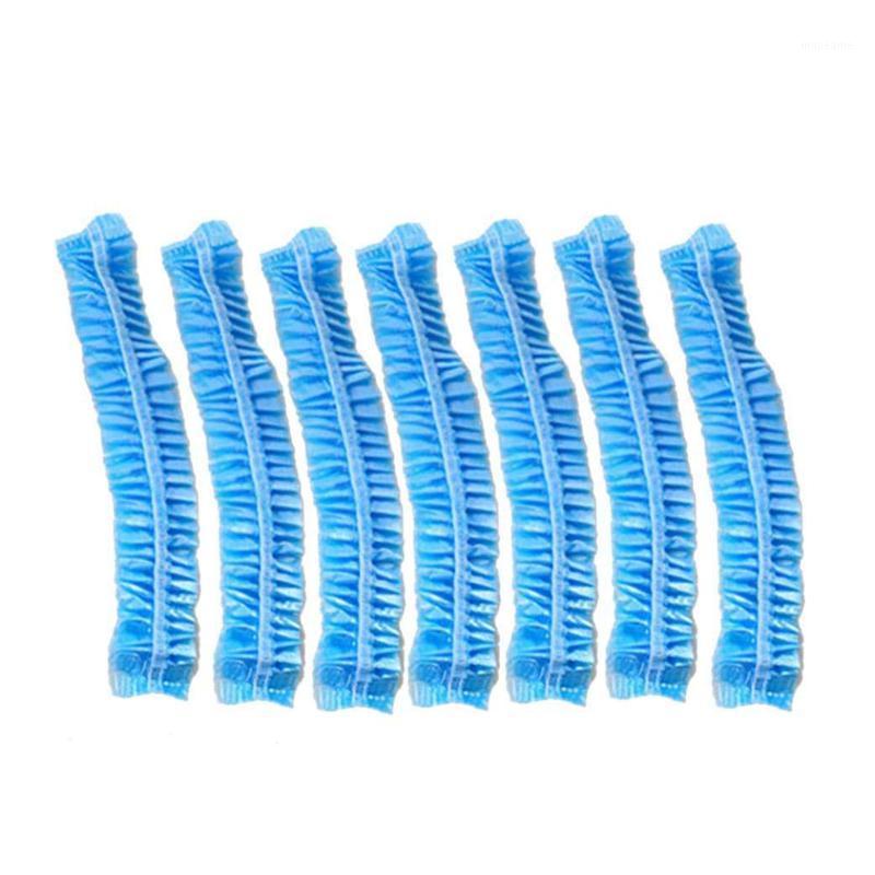 

100pcs Clear Disposable Plastic Shower Bath Caps for spa Hair Salon For Hotel/Home Use (Blue)1