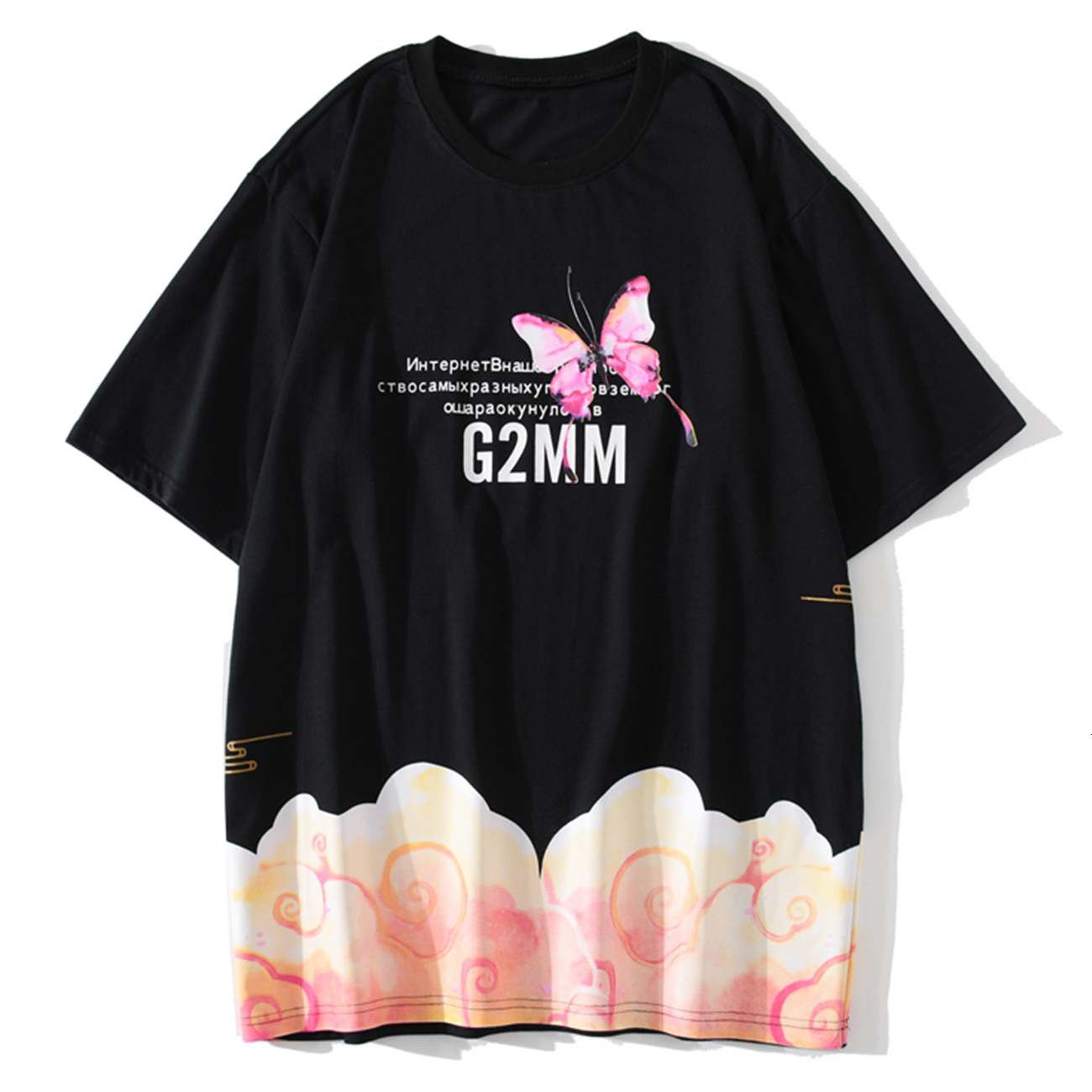 

2021 New Aelfric Eden Men Hip Hop t Streetwear Butterfly Print Harajuku Oversized Short Sleeves Summer Cotton Tees Shirt N48i, Black