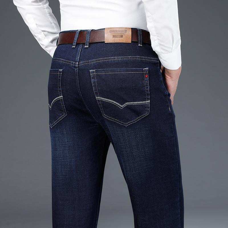 

40 42 Large Size Cotton Jeans Men's Autumn Winter Business Straight Slim Black Blue Casual Denim Pants Men's Brand Pants,8121, Blue black