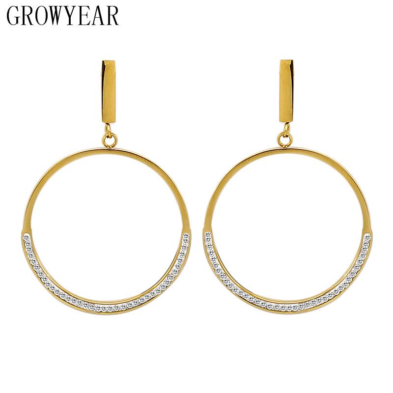 

GROWYEAR Girls Crystal Drop Fashion Earrings loop for Women Stainless Steel Material Jewelry Round Gold Color