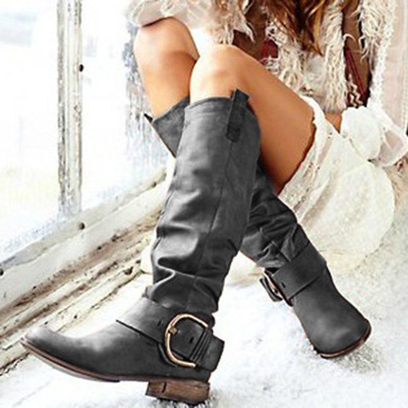 

Women Boots Pu Leather Retro Casual Womans Booties Gladiator Low Heel Shoes Ladies Fashion Botas Mujer Invierno TW486, Black
