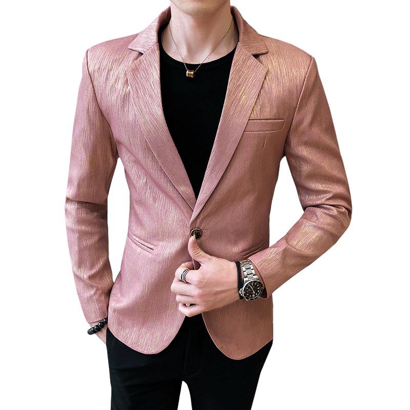 

Spring Men Casual Blazer Autumn Slim Suit Jacket Party Prom Stage Costume Ball Nightclub Singer Host Dancer Pink Light Blue Gold