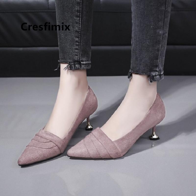 

Cresfimix women cute high quality black office high heel shoes lady casual pointed toe brown shoes femmes hauts talons a5206