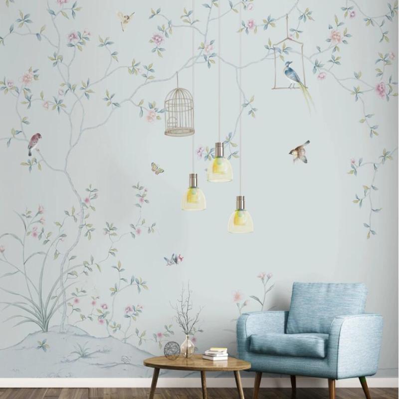 

Custom wallpaper mural 3D ang hand-painted flowers and birds TV decorative painting background wall paper, As pic