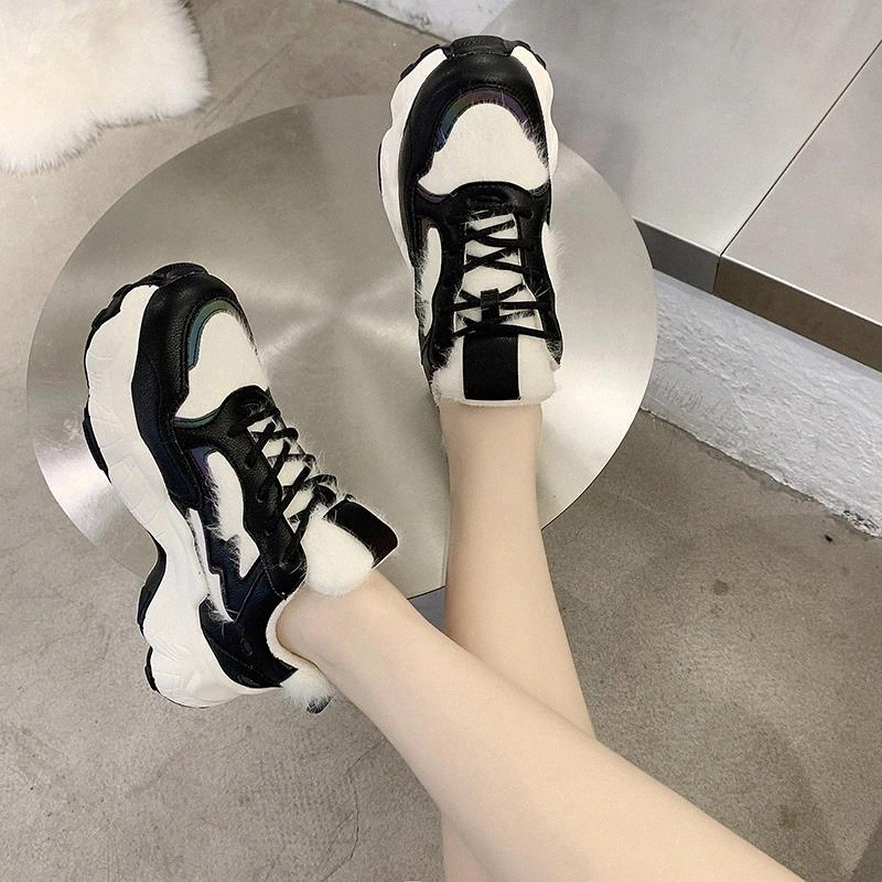 

Fur Platform Sneakers Women Shoes Thick Sole Plush Sneakers Winter Vulcanized Shoes Women Chunky Trainers Tenis De Mujer #3H1B