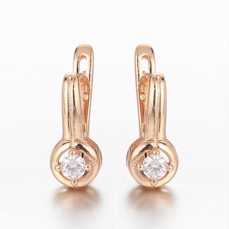 

2021 Trend Elegant Drop Earrings for Women Girls 585 Rose Gold White Clear Cubic Zircon Round Earring Fashion Jewelry GE317