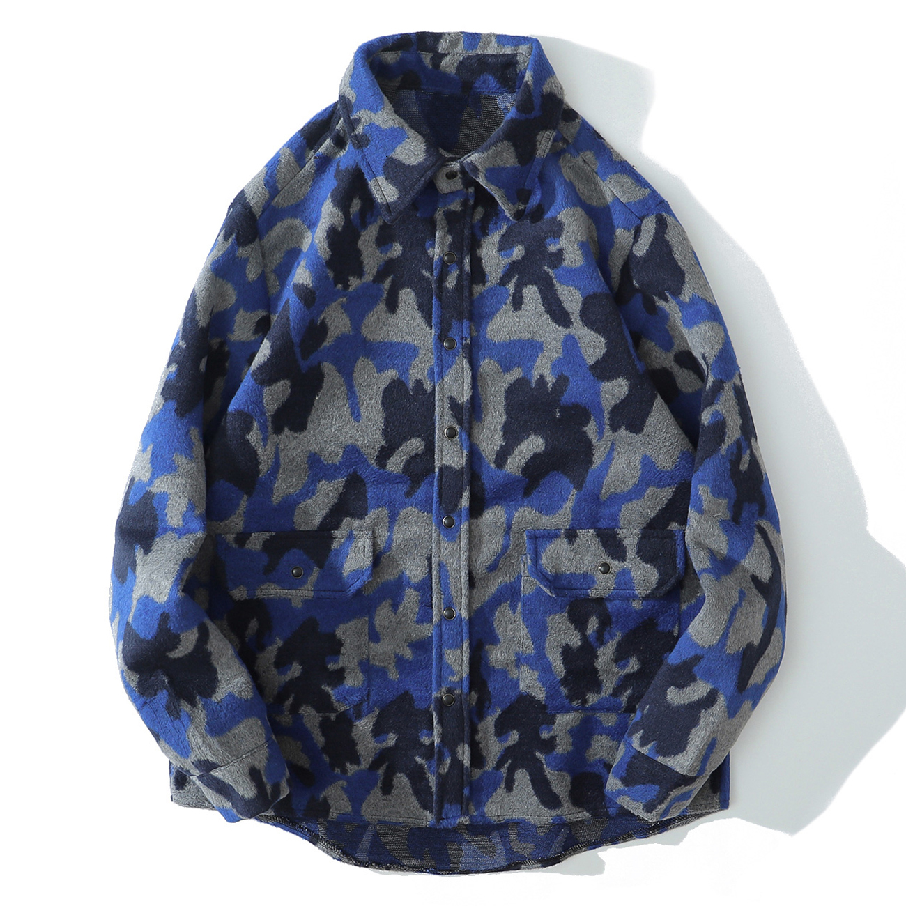 

2021 New Retro Camouflage Warm Long Sleeve Men Autumn Harajuku National Style Knitted Streetwear Cotton Snap Button Shirt Top Vogq, Blue