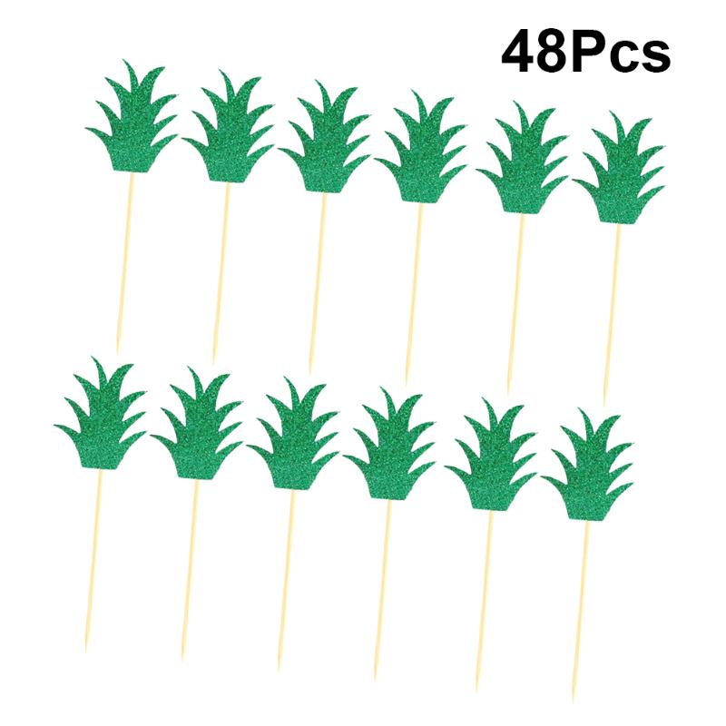 

48pcs Toppers Pineapple Leaf Shaped Creative Convenient Cake Adornmrnt Cupcake Insert Card Decor for Party Birthday