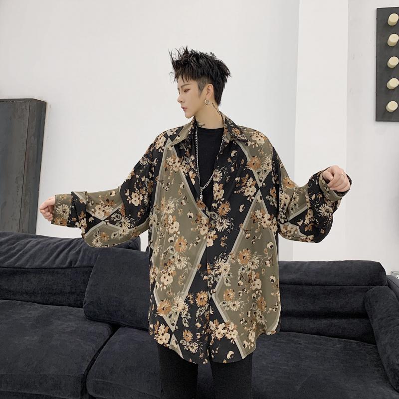 

Pattern Thin Retro Shirt Men Japanese Fashion Summer Long Shirt Striped Men Casual Flower Chemise Homme Mens Clothing Eg50sh, Style