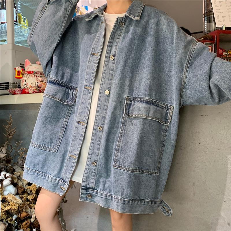 

EWQ] 2020 Spring Autumn New Denim Full Sleeve Plus Size Women Trend Coat Korea Style Loose Casual Women Outerwear Coats QZ391, Gray