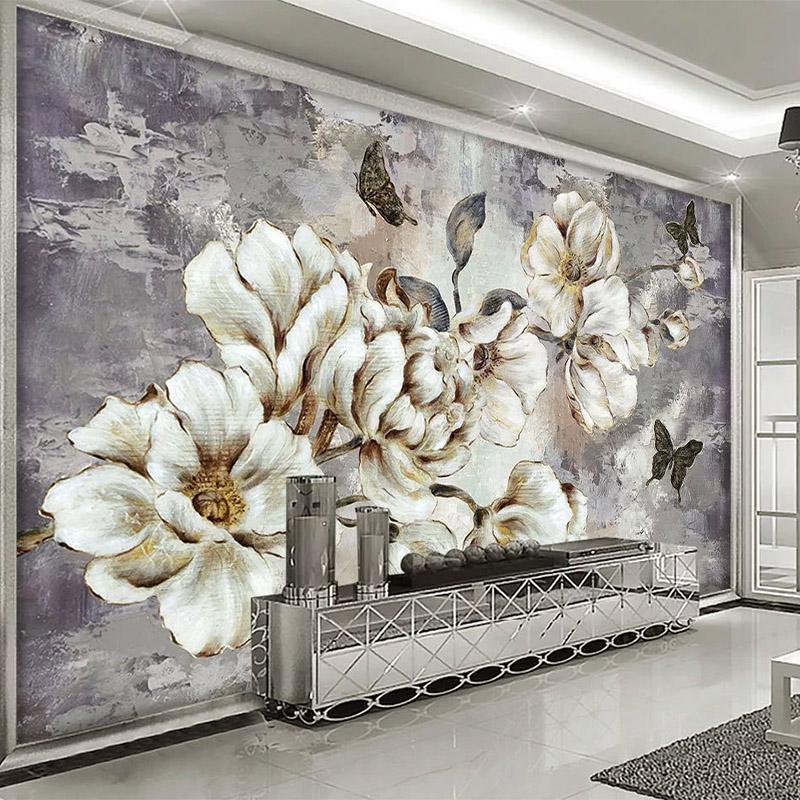 

European Style Vintage Hand-painted Flowers Mural Wallpaper 3D Living Room TV Sofa Background Wall Decor Self-Adhesive Stickers, As pic