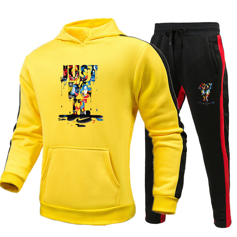 

Sportswear designer sportswear hoodie sweatshirt black and white autumn and winter jogger sportswear men' suit large size -3XL, Yellow