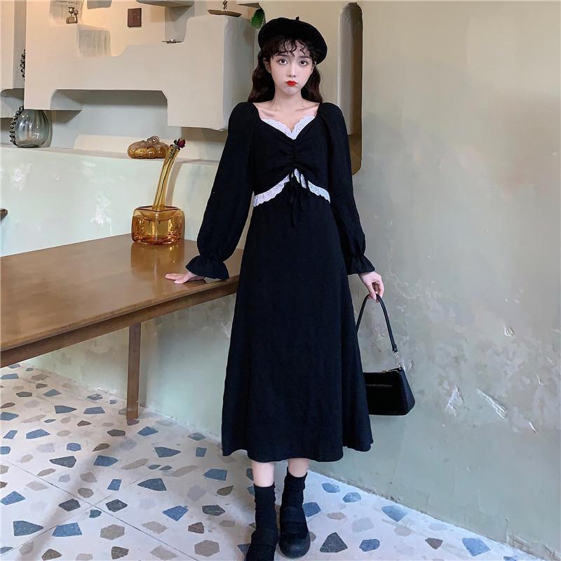 

High Quality Black Dress Woman Vintage Midi Dress Female Long Sleeve Dresses for Women Spring Autumn 2021 Vestidos Pph3140