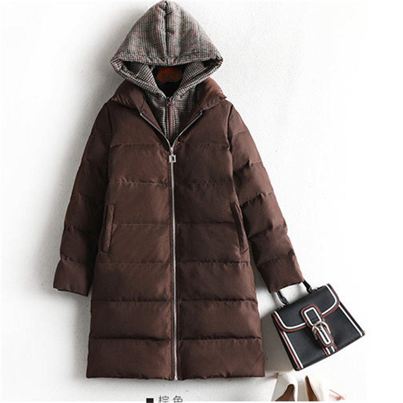 

2021 New winter clothes plus female size cotton-quilted sister fat hong kong was thin and long hooded I6XS, Brown