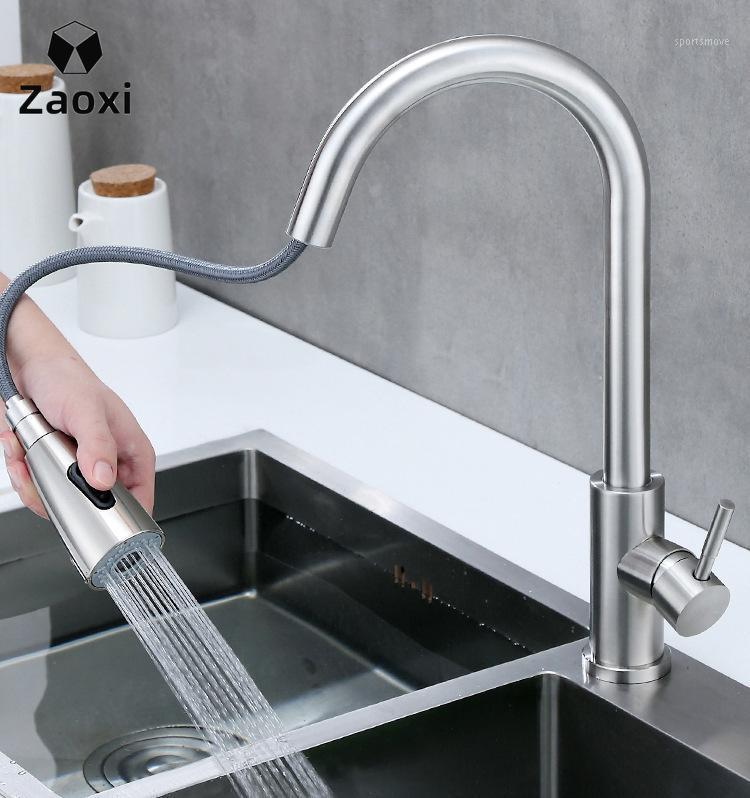 

ZAOXI New Kitchen Faucet Deck Mounted Tap Pull Stretch 360Degree Rotation Stream Sprayer Nozzle Kitchen Sink Hot Cold Taps Z2851