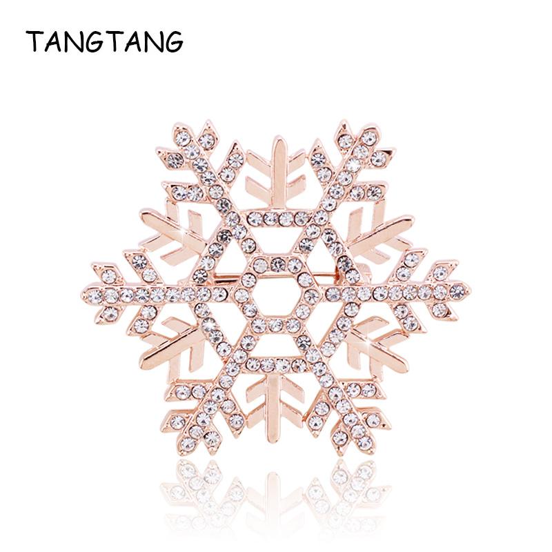 

Luxury Rose Gold Snowflake Newest Brooches Pins For Women Clear Cubic Zirconia Christmas Party Winter Broches Mujer Gifts BH8390