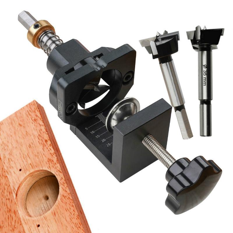 

35MM Cup Style Hinge Boring Jig Drill Guide Set Wood Drilling Dowel Jig Woodworking Hole Opener Template for Door Cabinet Hinge