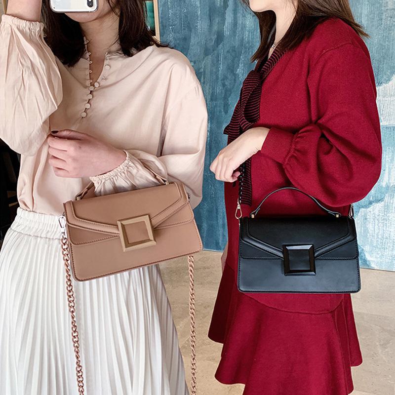 

Women's Crossbody Bag 2021 Messenger Bags for Women Fashion Brand Chain Square Buckle Quality PU Casual Flap Handbag Sac a Main, Black