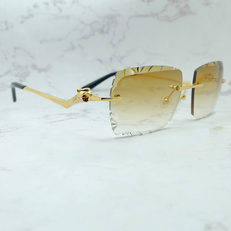 

Diamond Cut Sunglasses Vintage Panther Rimless Sun Glasses Luxury Designer Carter Shades Eyewear Mens Lentes De Sol Mujer