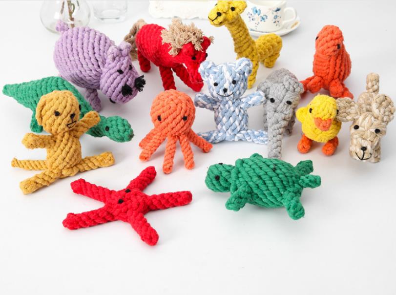

(5 PC) Pet toy animal series molars tooth cleanser cotton cord cat toy bite resistant dog toy