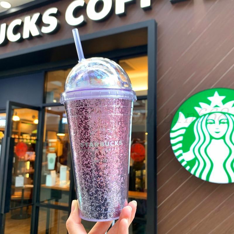 

500ML Cute Starbucks Cup Double Plastic with Straws PET Material for Kids Adult Girlfirend for Gift Products Free Shipping, As show