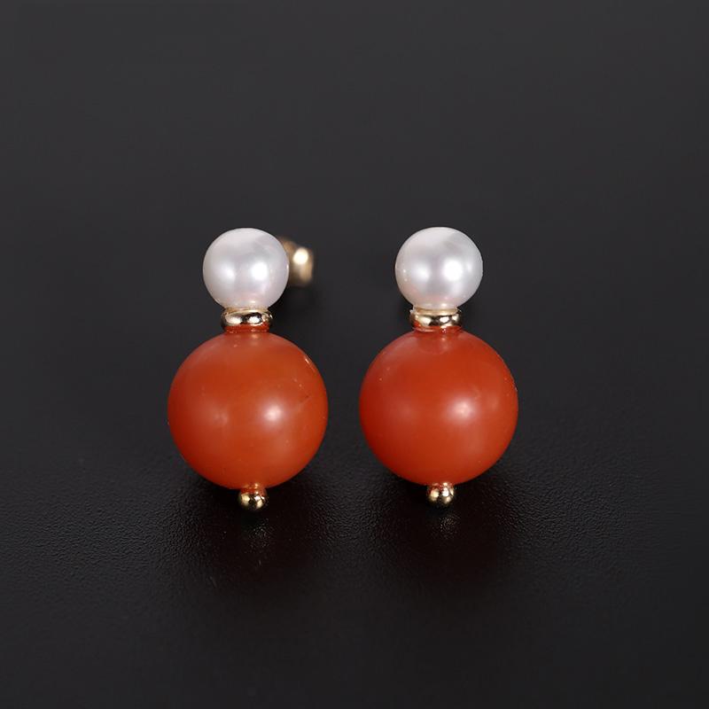 

DMBS188 Baoshan South Red Agate Earrings Women's Natural 14K Gold Injection Freshwater Pearl Earrings