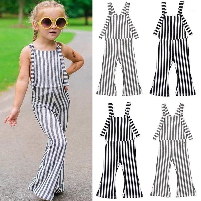 

2020 Toddler Infant Child Kids Baby Girls Stripes Overalls Brace Pants Romper Bell Bottoms Sleeveless Outfits 6M-5T1