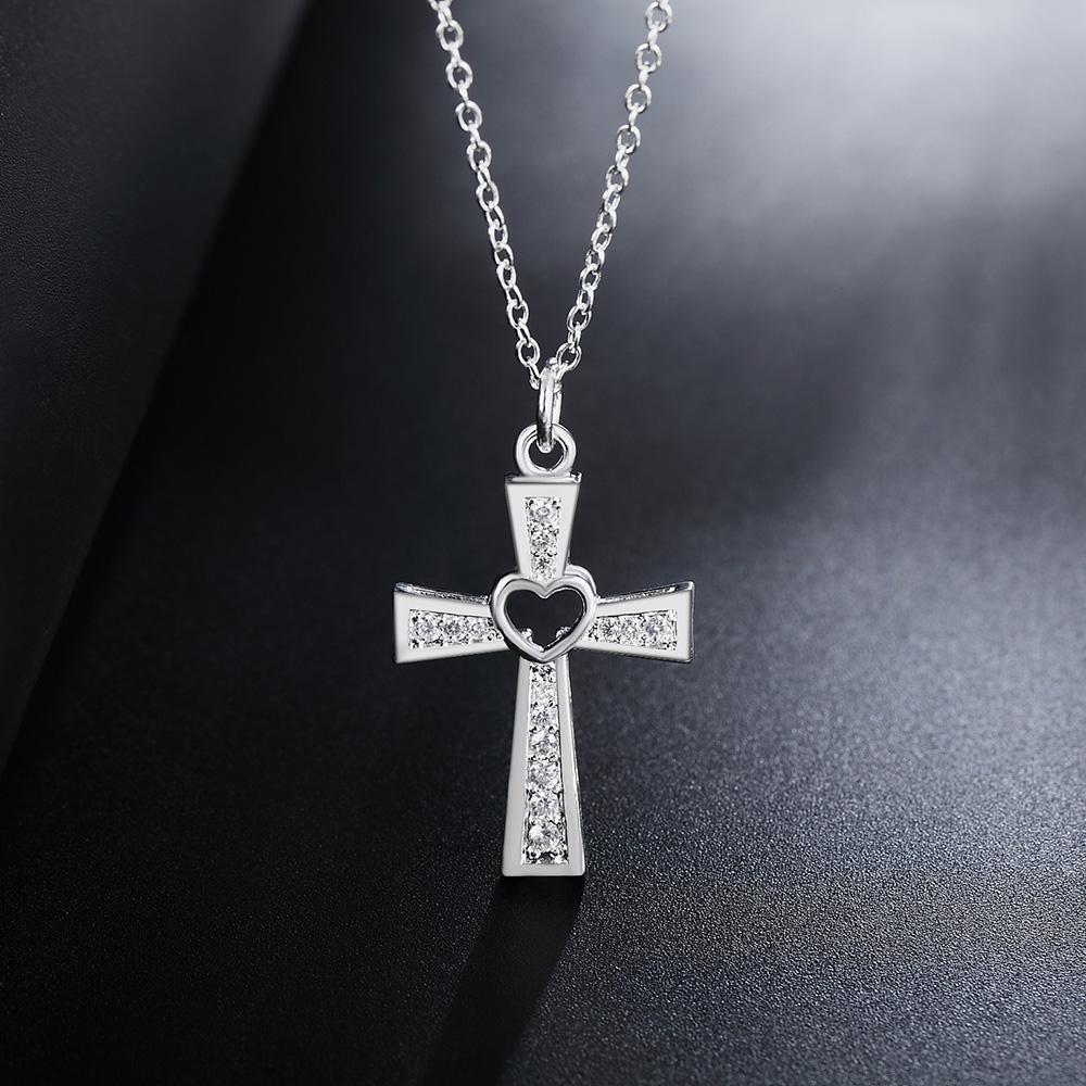

Silver For Women Heart Cross Crystal Cz Zircon Necklace Jewelry Silver Jewelry Fashion Cute Wedding Valentine's Day Gift H sqczeD