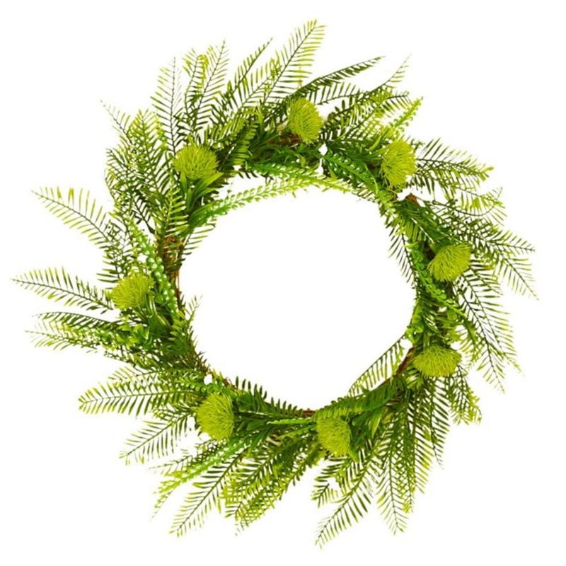 

Hot Sale Fern Leaves Wreath Wooden Vine Circle Simulation Decoration Wreath Thanksgiving Decoration Home, Green