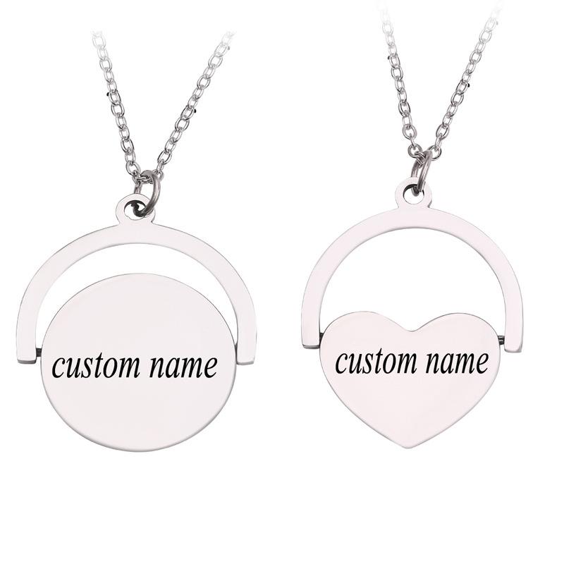 

Custom stainless steel necklace can engrave name lovers anniversary and other round love piece rotating pendant