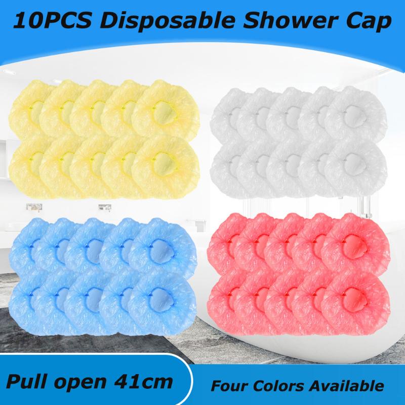 

10PC Disposable Shower Caps Clear Salon Hotel One-Off Bathing Elastic Shower Hat Plastic Waterproof Thick Bathroom Products