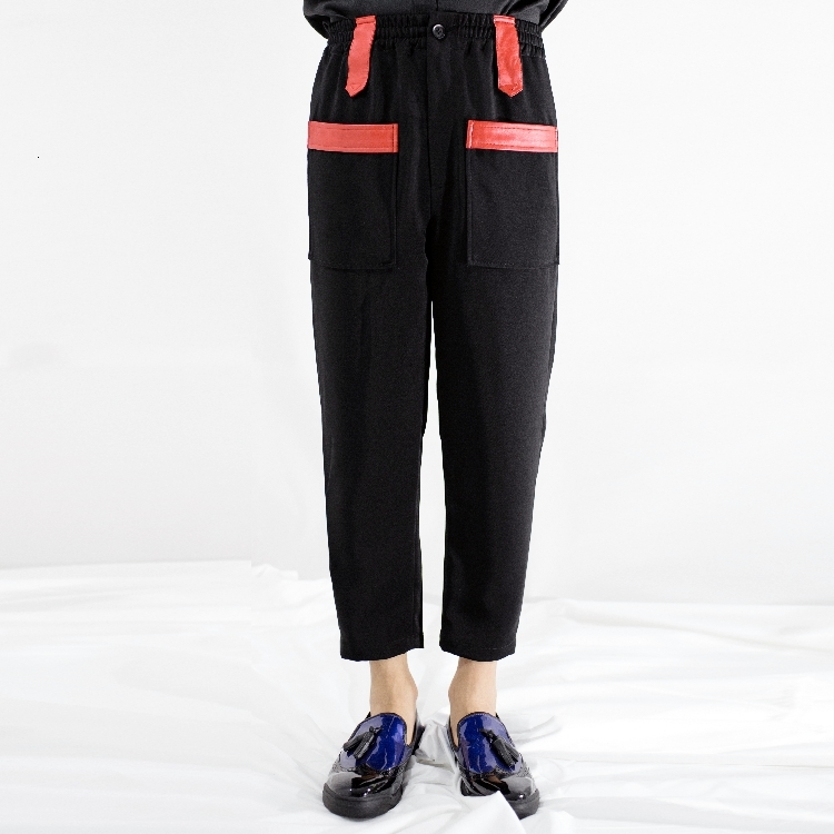 

2021 Self-made Occasional New Men' Pants with Red Trim Nine Points. -6xl!! 18DA, Black