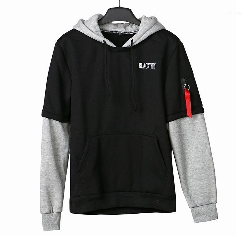 

2019 Cool Sweatshirt Men Hip Hop patchwork Long Sleeve Pullover contrast Hoodies Sweatshirt hoodies Men high quality1, Black