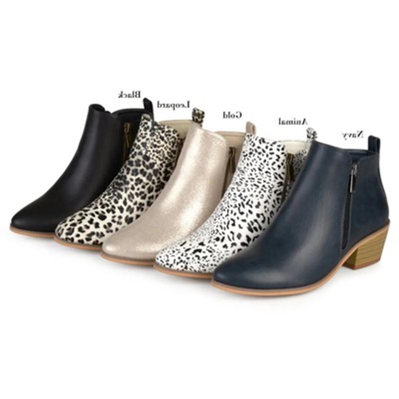 

Women's Ankle Boots Fashion Zip Glitter Leopard Women PU Leather Square Heel Boots Female Waterproof Ladies Shoes Botas Mujer, Black