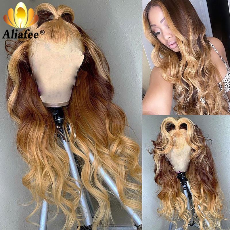 

Honey Blonde Lace Front Wigs 30" Inch Highlight Body Wave Human Hair Wigs Malaysia Ombre Remy Hair Pre Plucked For Black Women, Natual color